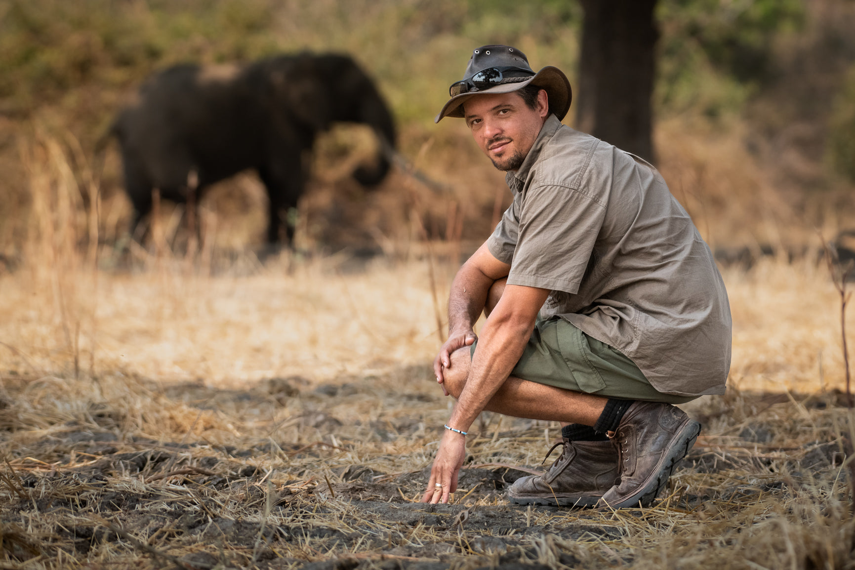 Devon jenkin photographed with elephant in the background