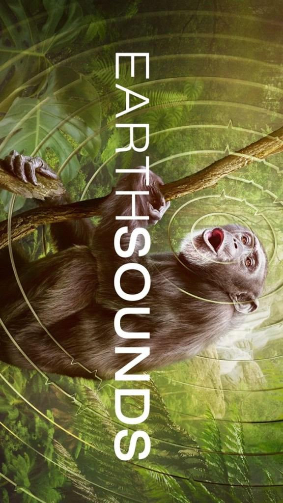 Monkey in a forest with 'Earthsounds' text overlay
