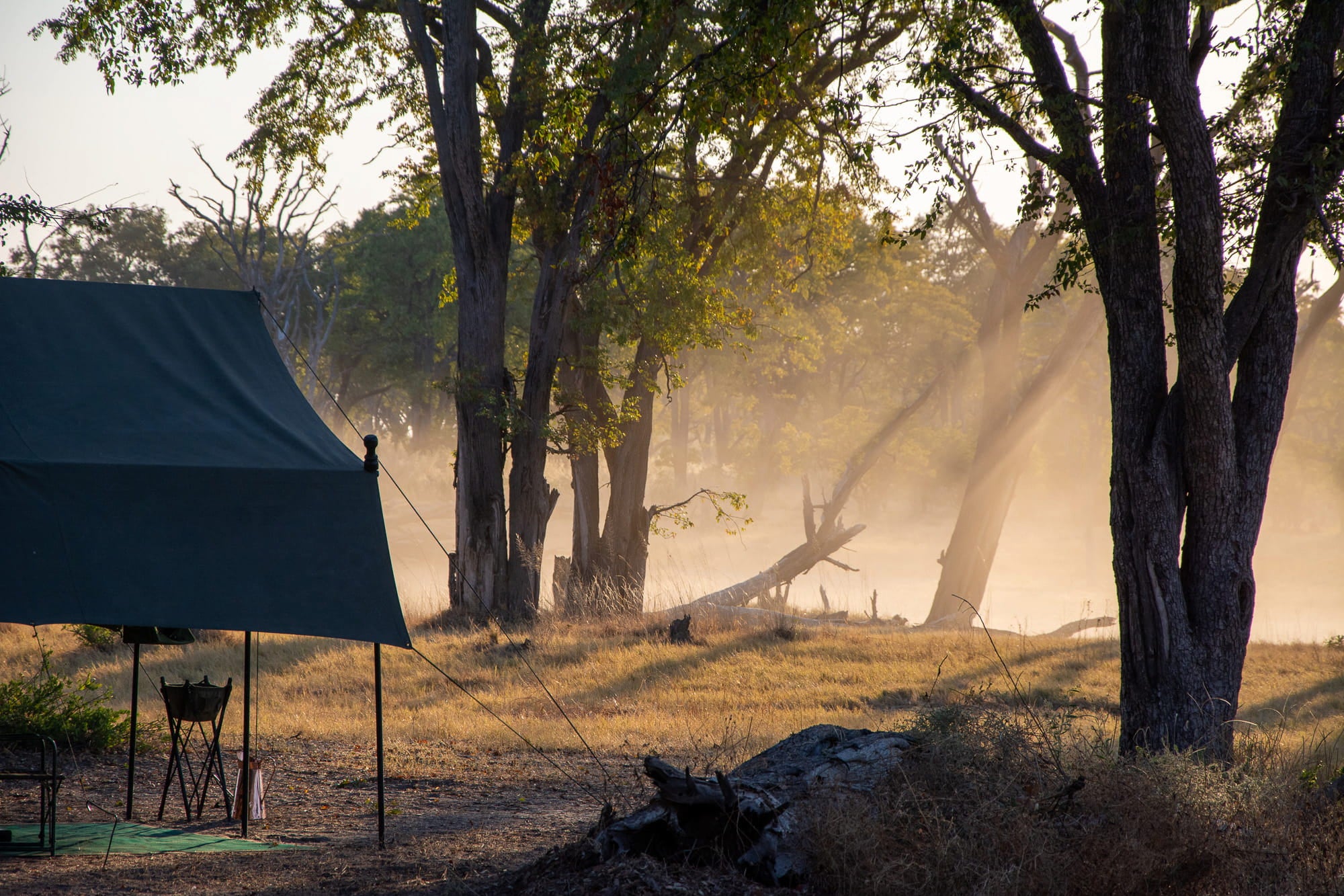 Mobile Safari Tent at sunset with dust