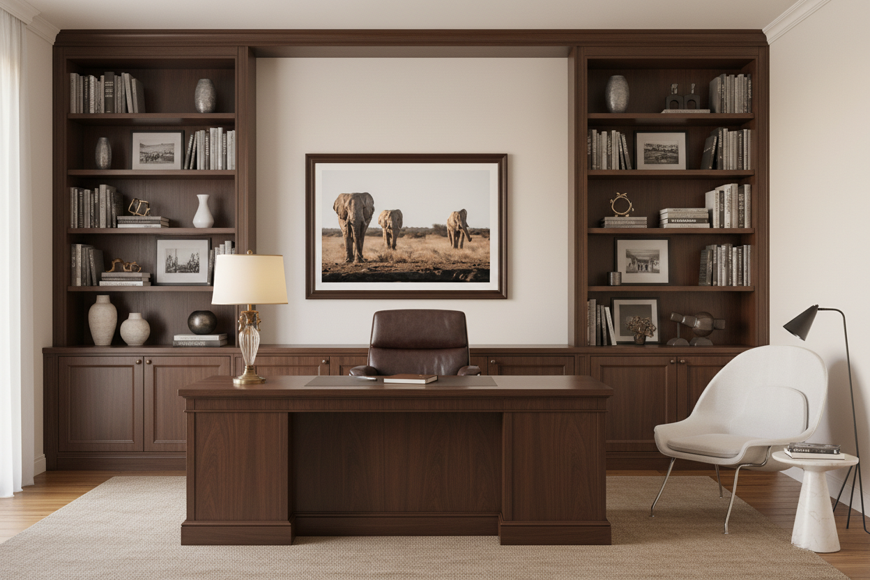 High-end home office with elephant print